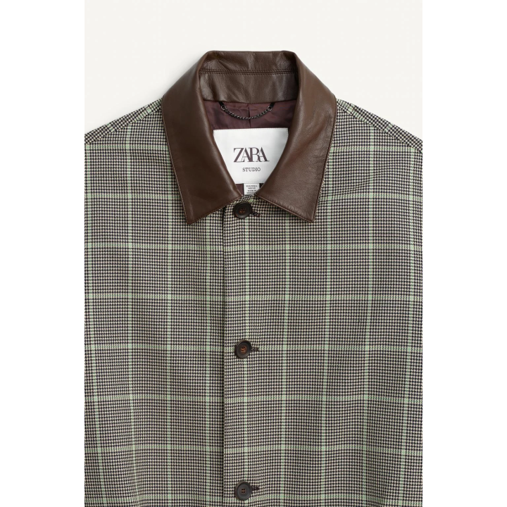 Пальто limited edition в клетку с деталями из кожи