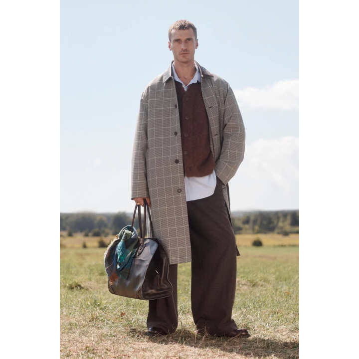 Пальто limited edition в клетку с деталями из кожи