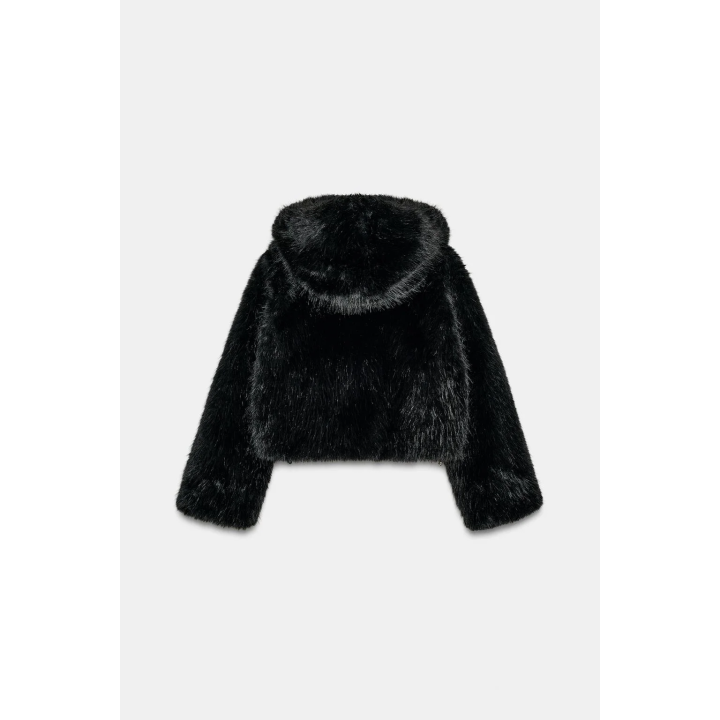 КОРОТКОЕ ПАЛЬТО ИЗ ИСКУССТВЕННОГО МЕХА С КАПЮШОНОМ