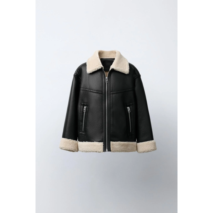 Полушерстяной куртка с эффектом кожи
