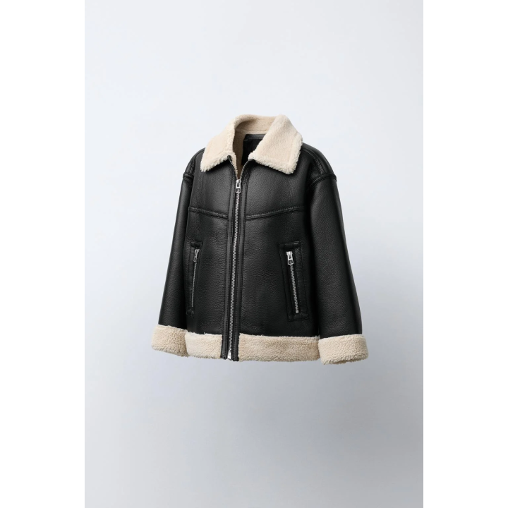 Полушерстяной куртка с эффектом кожи