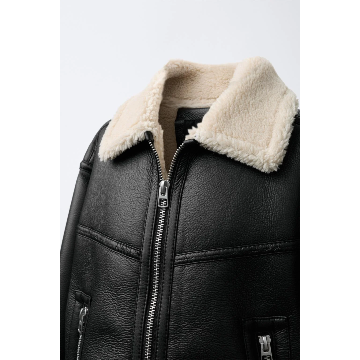 Полушерстяной куртка с эффектом кожи