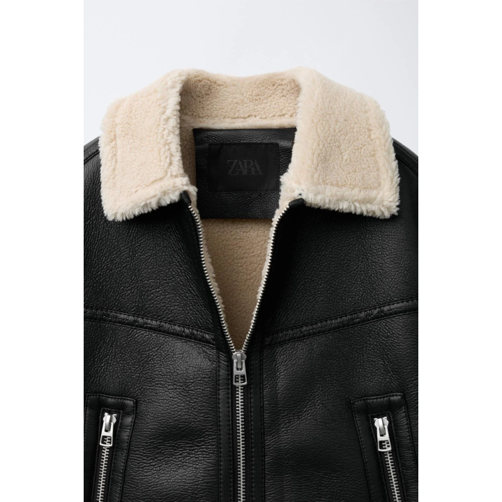 Полушерстяной куртка с эффектом кожи