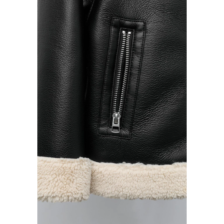 Полушерстяной куртка с эффектом кожи