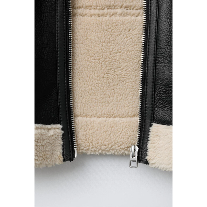 Полушерстяной куртка с эффектом кожи