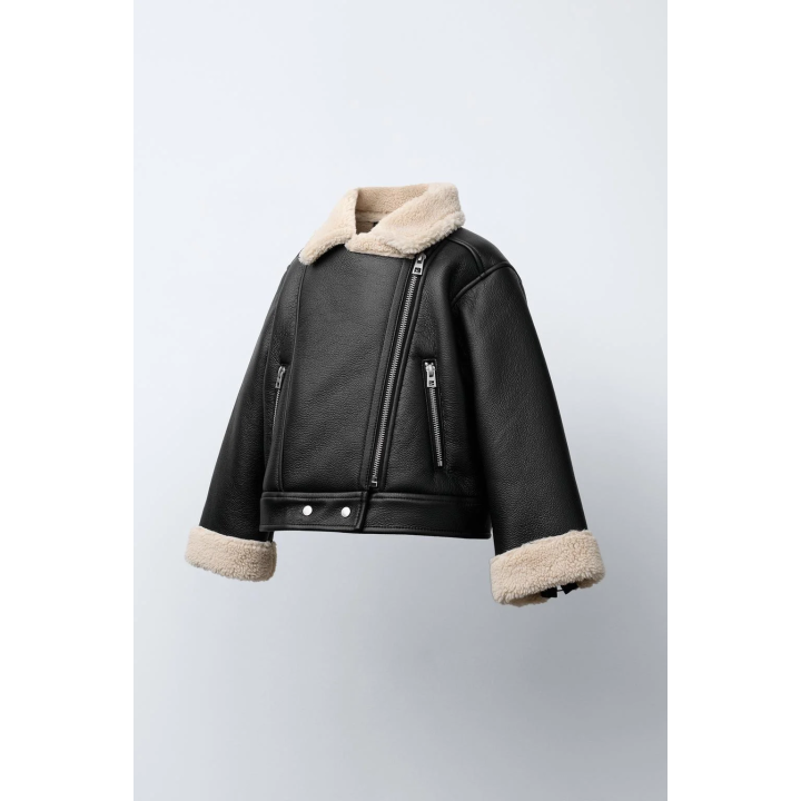 КУРТКА ИЗ ИСКУССТВЕННОЙ КОЖИ С ИСКУССТВЕННОЙ ОВЧИНОЙ