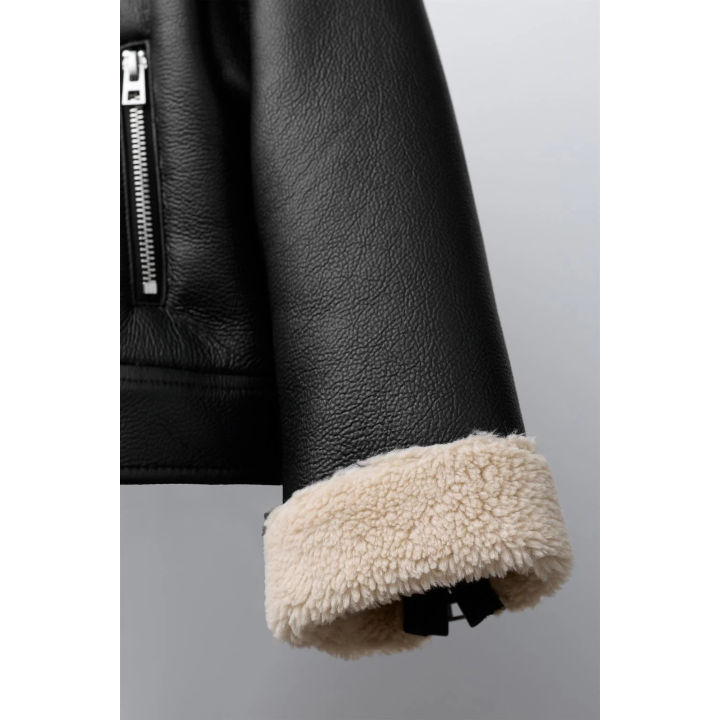 КУРТКА ИЗ ИСКУССТВЕННОЙ КОЖИ С ИСКУССТВЕННОЙ ОВЧИНОЙ