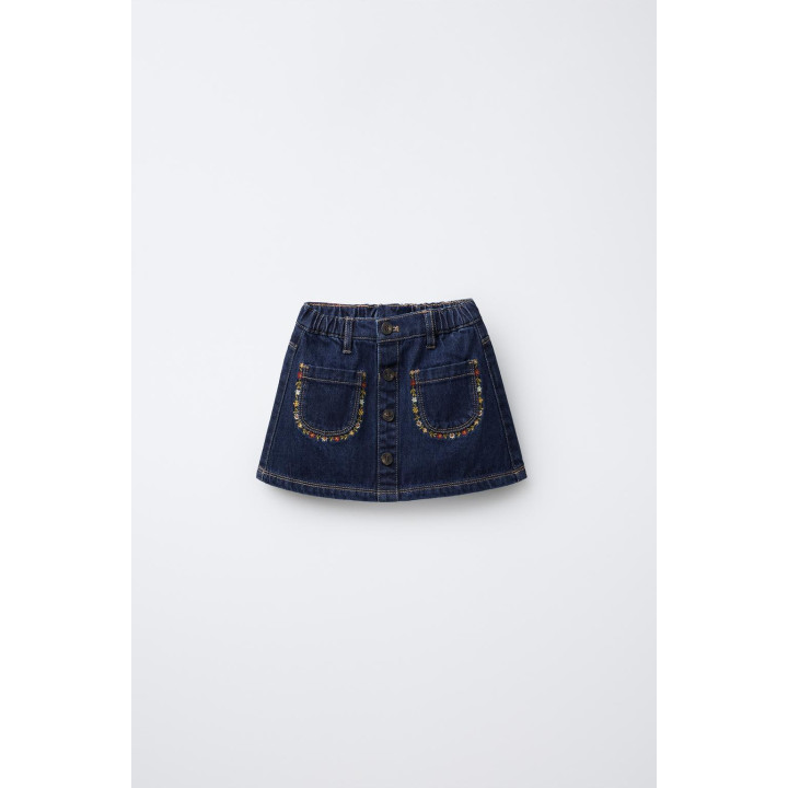 ДЖИНСОВАЯ ЮБКА С ВЫШИТЫМИ ЦВЕТАМИ