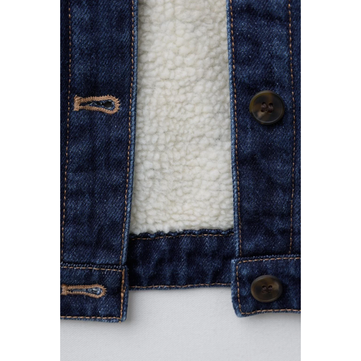 DENIM JACKET WITH FAUX SHEARLING AND EMBROIDERED FLOWERS