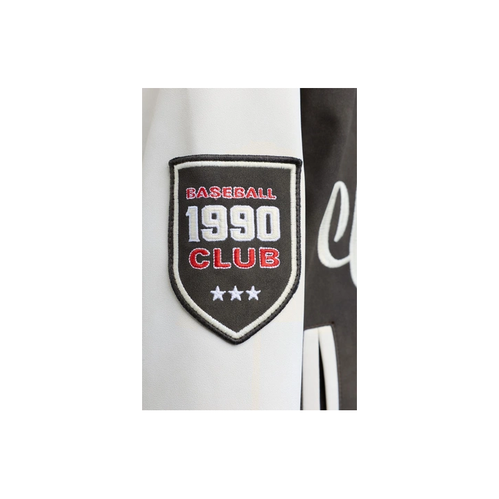 БОМБЕР С КАПЮШОНОМ И РУКАВАМИ ИЗ ИСКУССТВЕННОЙ КОЖИ