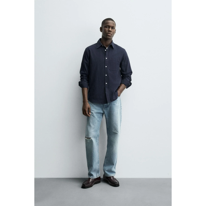 РУБАШКА В ПОЛОСКУ С ЭФФЕКТОМ ПОТЕРТОСТИ