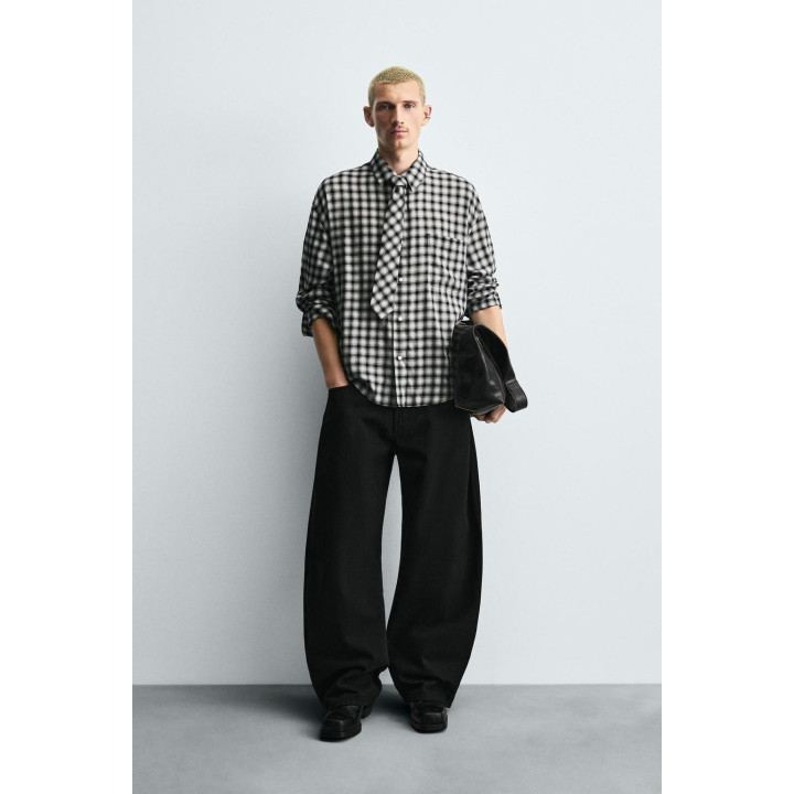 РУБАШКА В КЛЕТКУ С КОМБИНИРОВАННЫМ ГАЛСТУКОМ