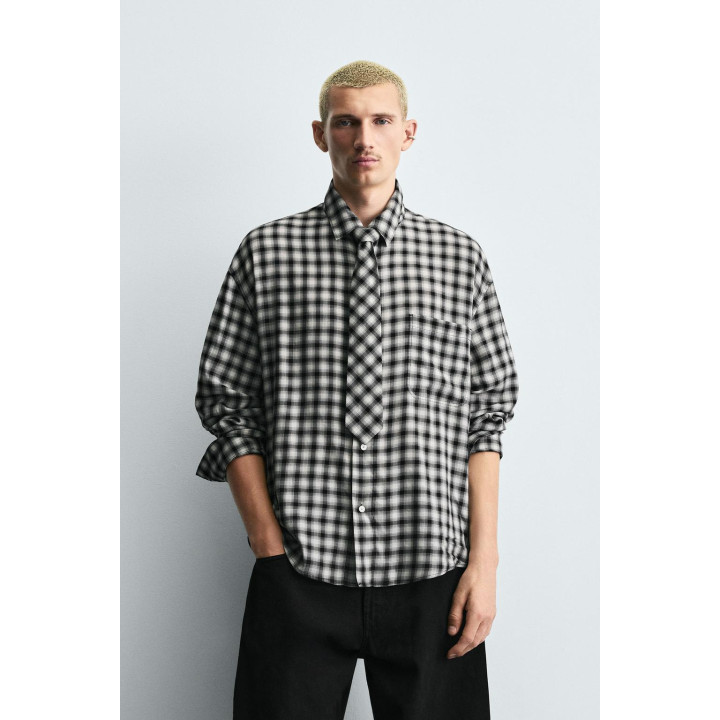 РУБАШКА В КЛЕТКУ С КОМБИНИРОВАННЫМ ГАЛСТУКОМ