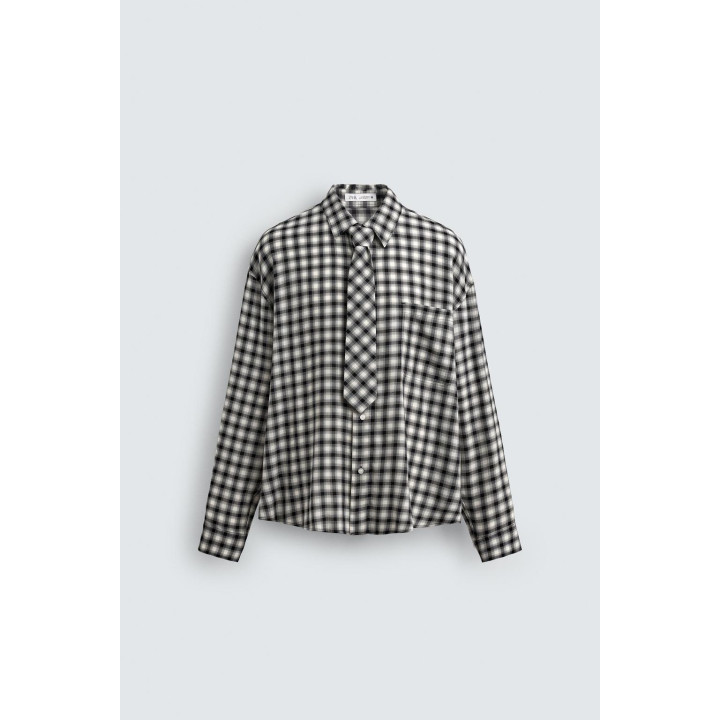 РУБАШКА В КЛЕТКУ С КОМБИНИРОВАННЫМ ГАЛСТУКОМ