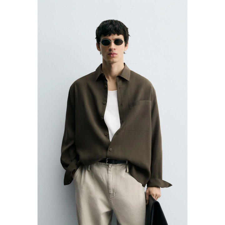 РУБАШКА RELAXED FIT ИЗ СТРУЯЩЕЙСЯ ТКАНИ