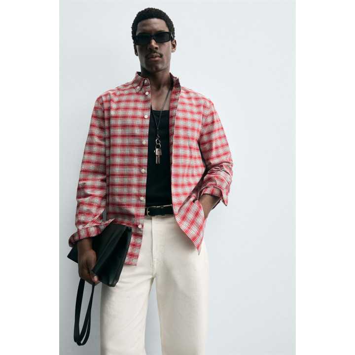 РУБАШКА В КЛЕТКУ С ВОРОТНИКОМ НА ПУГОВИЦАХ