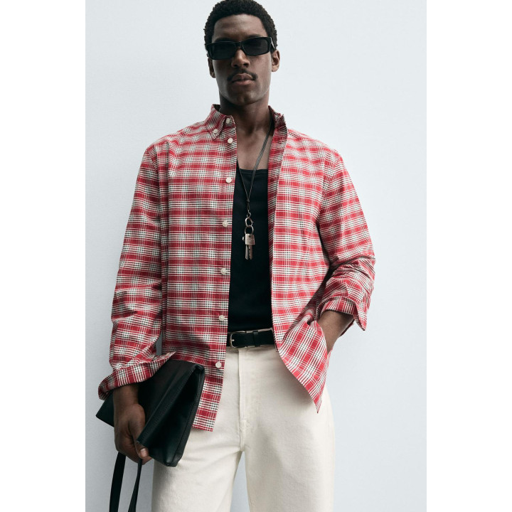 РУБАШКА В КЛЕТКУ С ВОРОТНИКОМ НА ПУГОВИЦАХ