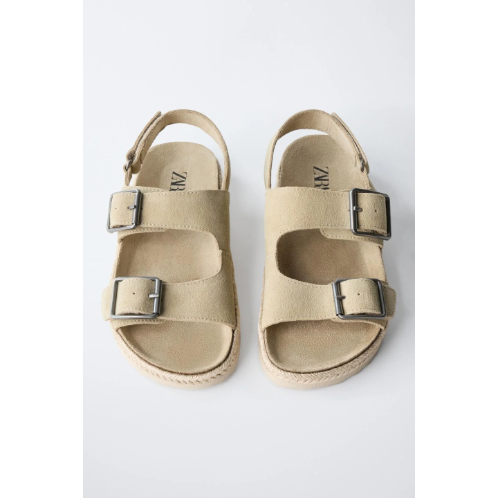 КОЖАНЫЕ САНДАЛИИ С ПРЯЖКАМИ И ДЖУТОВОЙ ПОДОШВОЙ