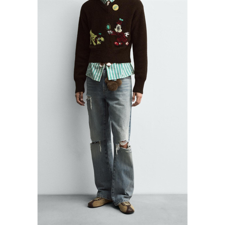 РАСКЛЕШЕННЫЕ ДЖИНСЫ С РАЗРЕЗАМИ HARRY LAMBERT FOR ZARA X DISNEY