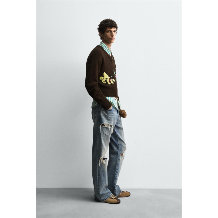 РАСКЛЕШЕННЫЕ ДЖИНСЫ С РАЗРЕЗАМИ HARRY LAMBERT FOR ZARA X DISNEY