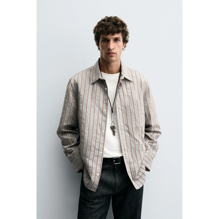 РУБАШКА ИЗ СТРУЯЩЕЙСЯ ТКАНИ В ПОЛОСКУ