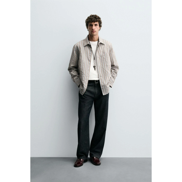 РУБАШКА ИЗ СТРУЯЩЕЙСЯ ТКАНИ В ПОЛОСКУ