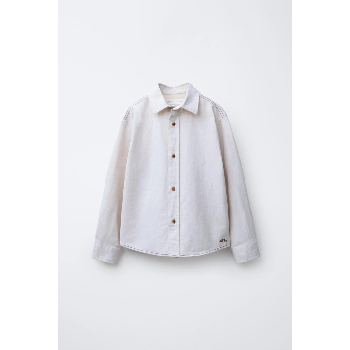 РУБАШКА С ВЫШИТОЙ НАДПИСЬЮ ИЗ ХЛОПКА И ЛЬНА