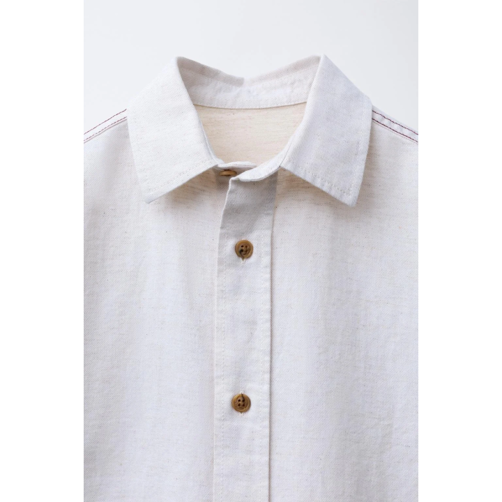 РУБАШКА С ВЫШИТОЙ НАДПИСЬЮ ИЗ ХЛОПКА И ЛЬНА