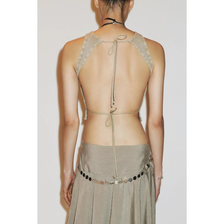 ФУТБОЛКА В РУБЧИК С ОТКРЫТОЙ СПИНОЙ