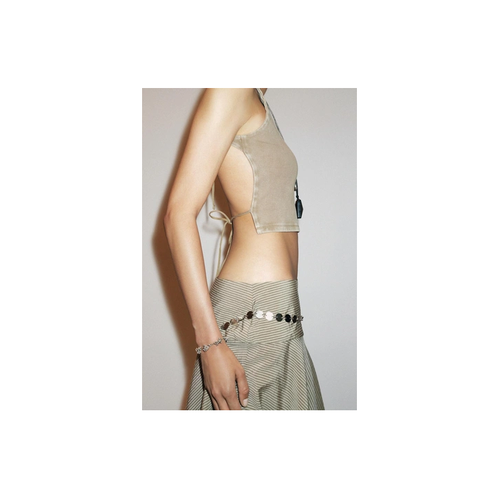 ФУТБОЛКА В РУБЧИК С ОТКРЫТОЙ СПИНОЙ