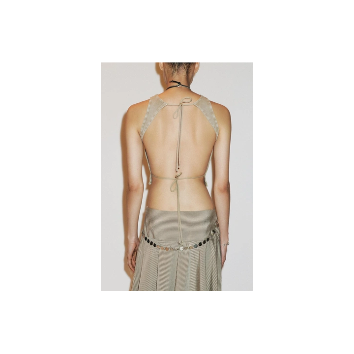 ФУТБОЛКА В РУБЧИК С ОТКРЫТОЙ СПИНОЙ