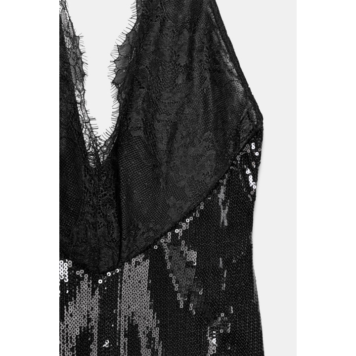 КОРОТКОЕ ПЛАТЬЕ ХАЛТЕР С ПАЙЕТКАМИ