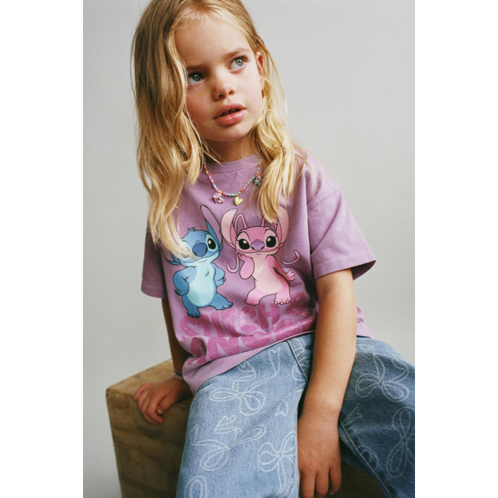 Футболка с блестящей печатью stitch & angel © disney