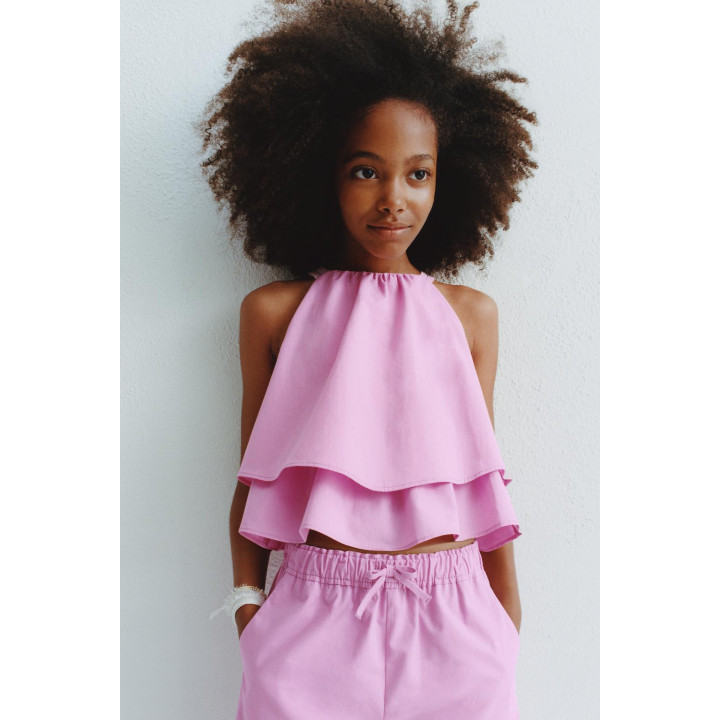 ТОП ИЗ ПОПЛИНА С ДВОЙНЫМИ ВОЛАНАМИ И КРУЖЕВОМ