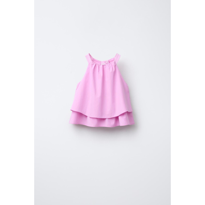 ТОП ИЗ ПОПЛИНА С ДВОЙНЫМИ ВОЛАНАМИ И КРУЖЕВОМ