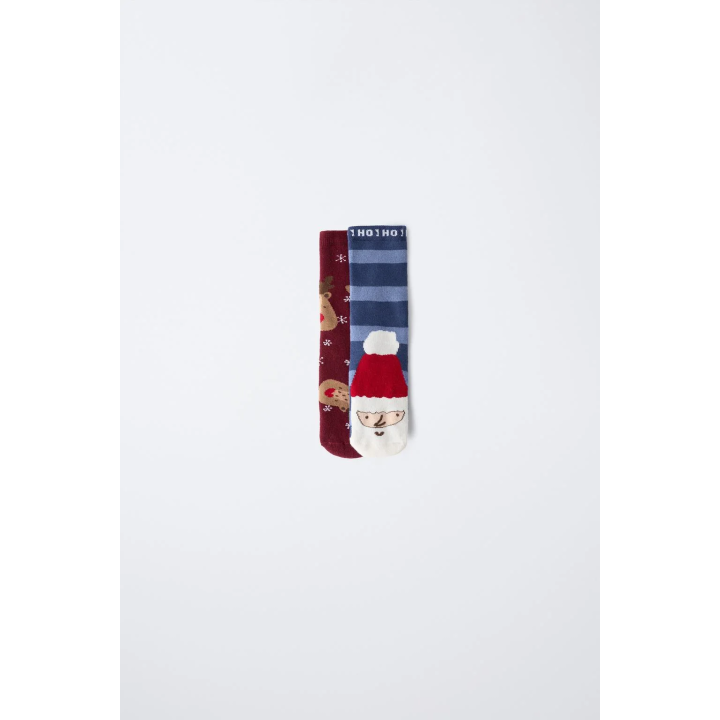 TWO-PACK OF NON-SLIP SANTA AND REINDEER SOCKS