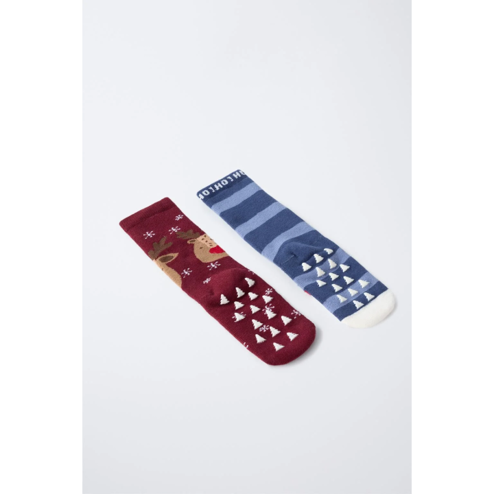 TWO-PACK OF NON-SLIP SANTA AND REINDEER SOCKS