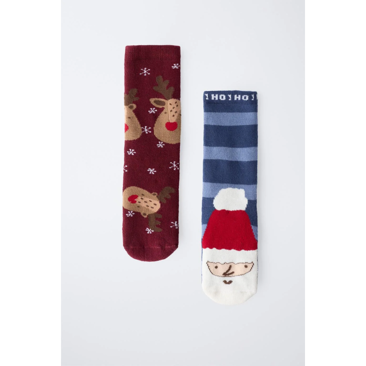 TWO-PACK OF NON-SLIP SANTA AND REINDEER SOCKS