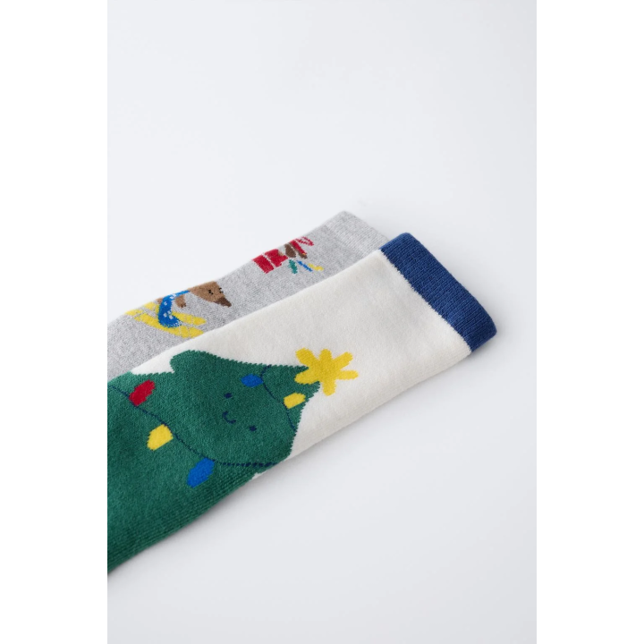 Набор из двух длинных носков с антискользящими подошвами с щенками и деревьями