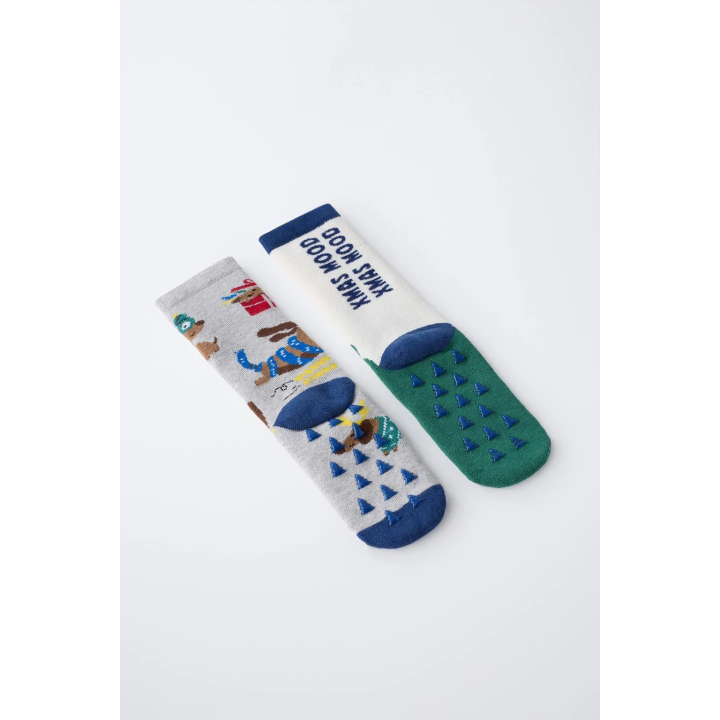 Набор из двух длинных носков с антискользящими подошвами с щенками и деревьями