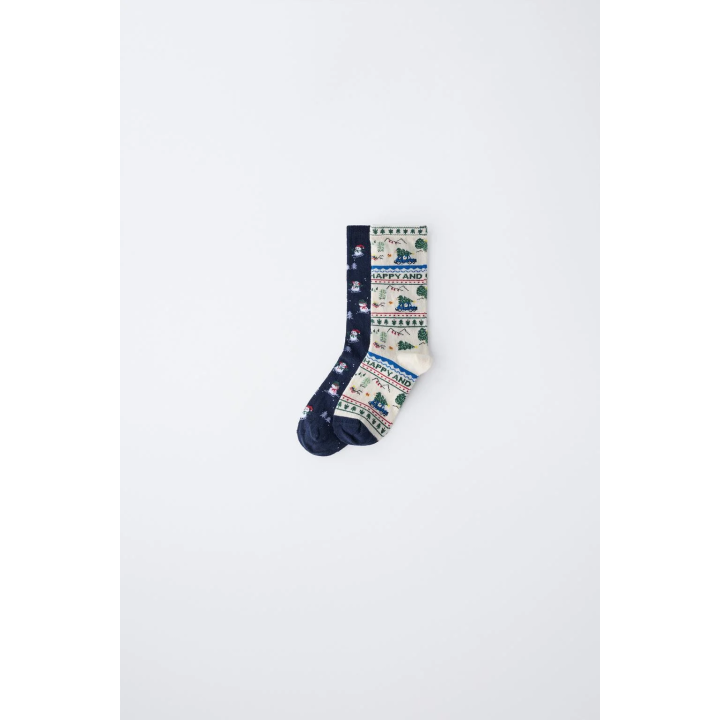 НАБОР ИЗ ДВУХ ПАР НОСКОВ С ПРИНТАМИ «ДЕРЕВЬЯ» И «СНЕГОВИК»