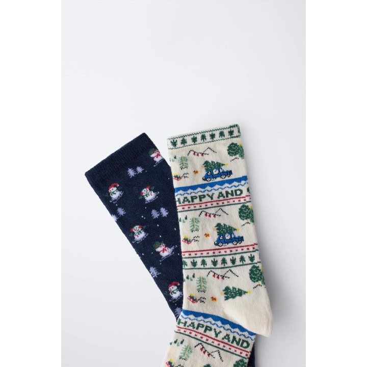 НАБОР ИЗ ДВУХ ПАР НОСКОВ С ПРИНТАМИ «ДЕРЕВЬЯ» И «СНЕГОВИК»