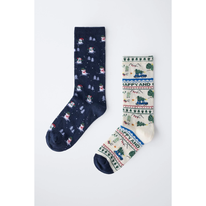 НАБОР ИЗ ДВУХ ПАР НОСКОВ С ПРИНТАМИ «ДЕРЕВЬЯ» И «СНЕГОВИК»