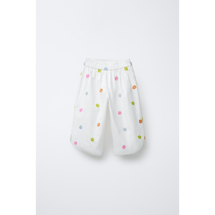 ПОПЛИНОВЫЕ БРЮКИ С ЦВЕТОЧНОЙ ВЫШИВКОЙ