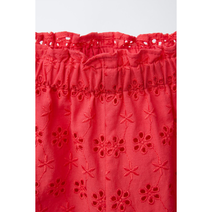 Шорты-бермуды с высокой талией и вышитым цветочным узором