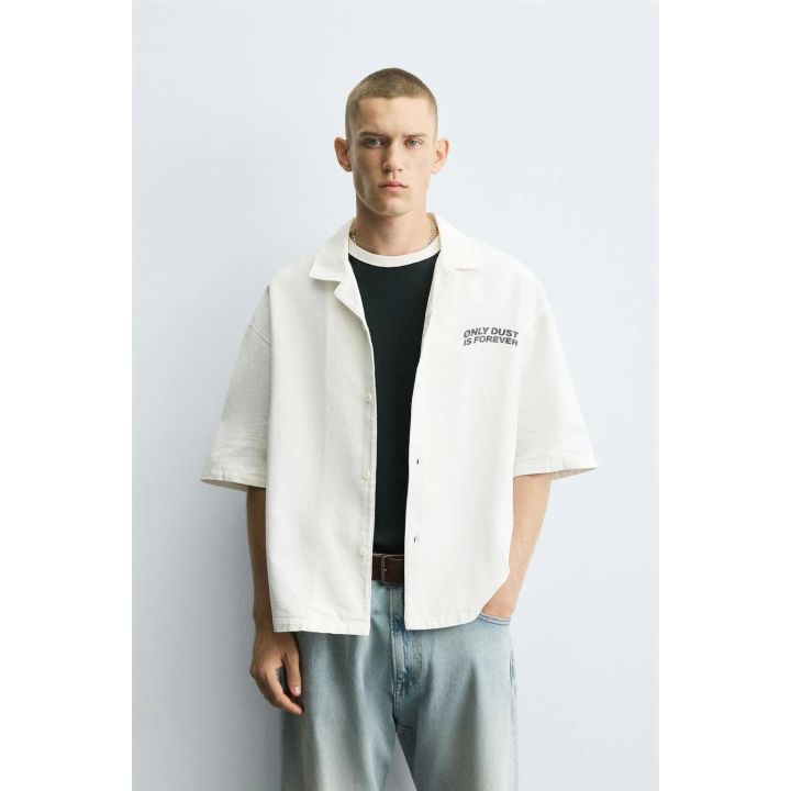 РУБАШКА ИЗ РЕЛЬЕФНОЙ ТКАНИ С ПРИНТОМ