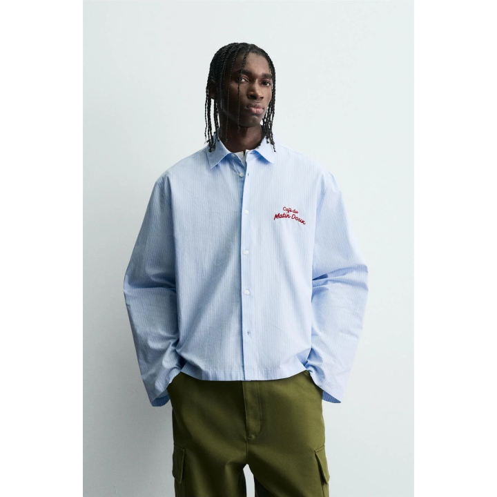 РУБАШКА В ПОЛОСКУ С ГРАФИЧЕСКИМ ПРИНТОМ