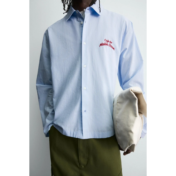 РУБАШКА В ПОЛОСКУ С ГРАФИЧЕСКИМ ПРИНТОМ