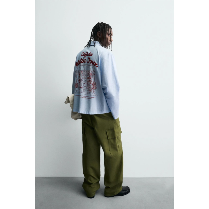 РУБАШКА В ПОЛОСКУ С ГРАФИЧЕСКИМ ПРИНТОМ