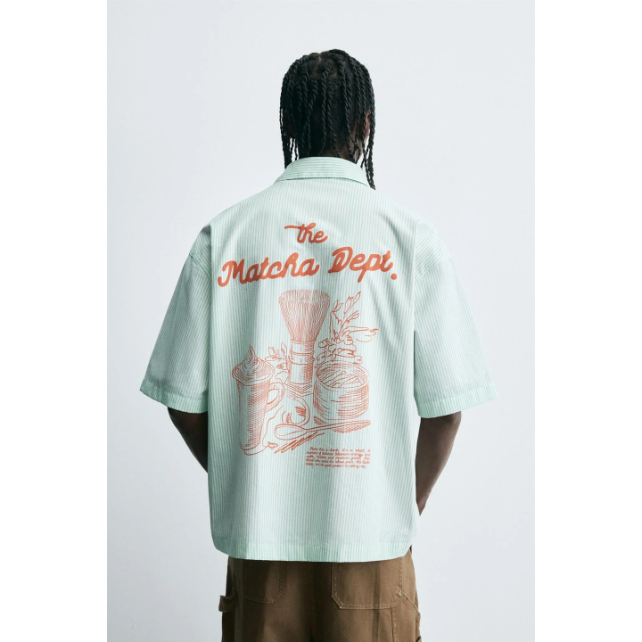 Рубашка в полоску с контрастным слоганом